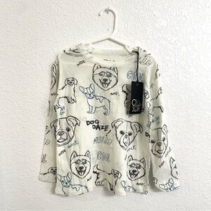 NWT Chaser Kids Boys Tee T Shirt White Dog Print Long Sleeve Crew Neck Size 6